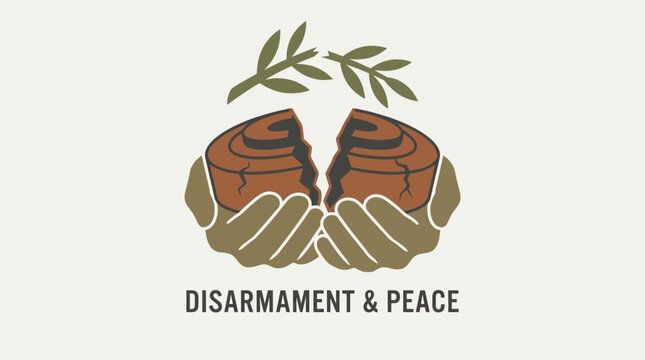 Hands holding a broken landmine shell to symbolize the disarmament and peace process