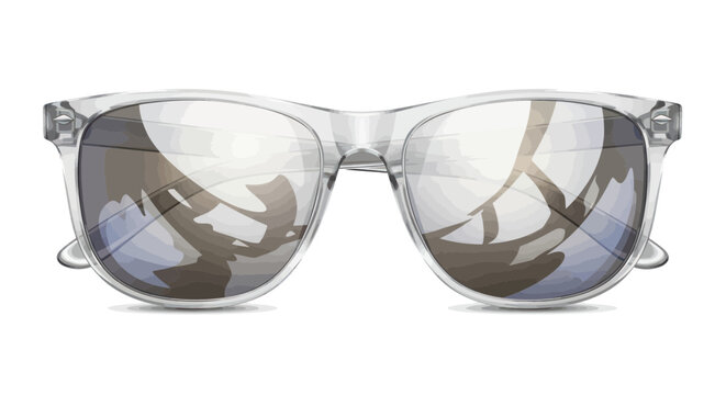 Clear frame sunglasses with mirrored lenses reflecting abstract shapes and lines