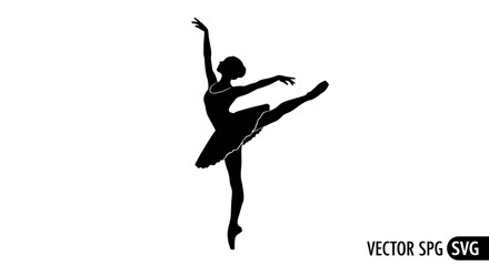 Silhouette of a graceful ballerina performing a ballet pose on a white background © gan