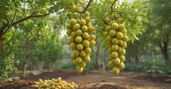 Amla Emblica Indian Gooseberry Fruits in a Vegetable Garden,  fruits,  nature