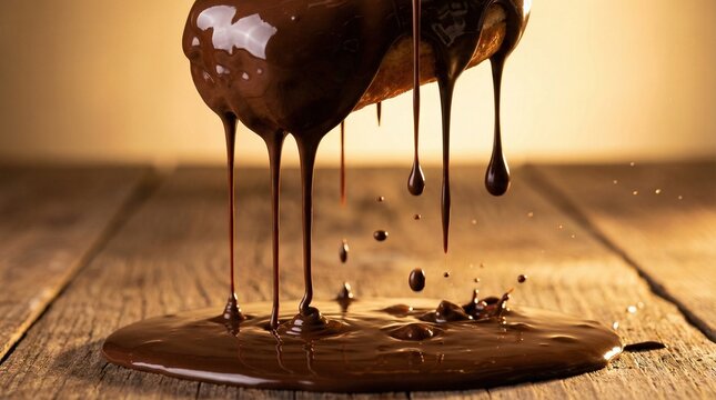 Chocolate coating dripping from spoon macro shot