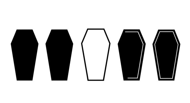 Set of Coffin Icons: Black, White, Outline, Filled, Empty