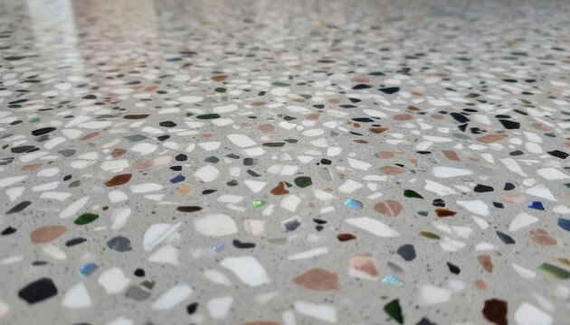 Close-up Macro Shot of Polished Terrazzo Floor with Colorful Aggregate Chips