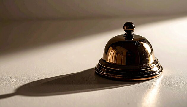 Golden Hotel Service Bell with Dramatic Lighting and Shadow