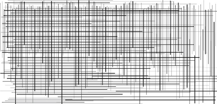 Abstract geometric grid pattern, black and white intersecting lines background, modern minimalist digital texture with dynamic irregular stripes