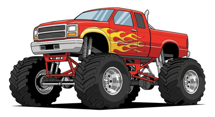 Red Monster Truck with Flames Illustration © nad