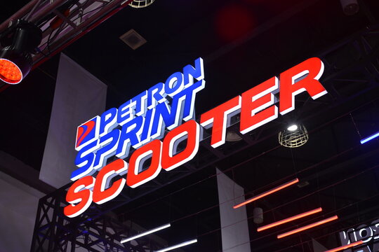 Petron sprint scooter booth sign at the 20th Inside Racing Bike Fest in Pasay, Philippines