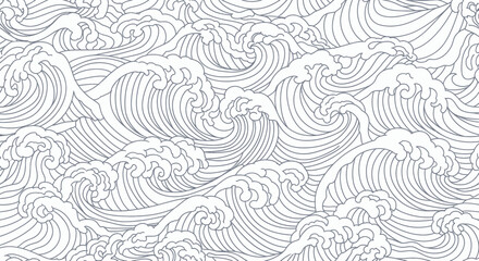Fototapeta premium Seamless Wave Pattern, Ocean Swirls, Artistic Illustration, Nautical Background