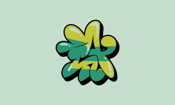 Green and Yellow Graffiti Bubble Letter Graphic Art