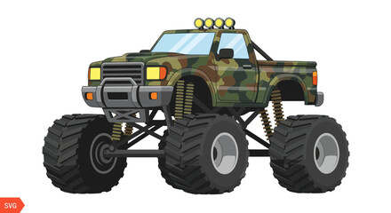 Camouflage Monster Truck with Big Tires, Off-Road Vehicle, Adventure Concept © nia