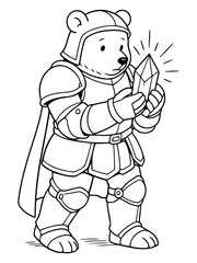 Obraz premium Bear Knight with Gem: A courageous bear knight, clad in shining armor, gazes at a sparkling gem, symbolizing discovery and valor. 