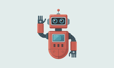 Naklejka premium Friendly red retro robot waving illustration on light background