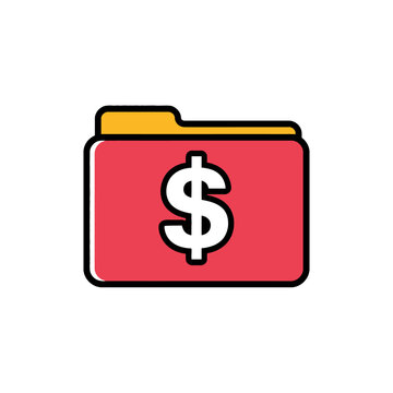 A red folder with a dollar sign on the front