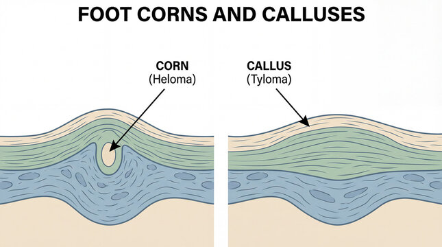 Illustration of Foot Corns and Calluses with Labels