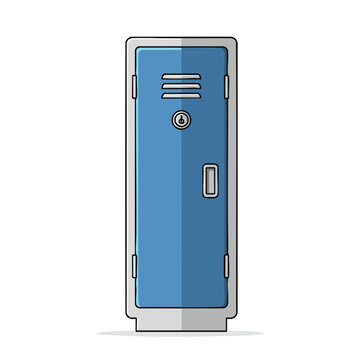 A single blue metal locker with a vent and lock on the door