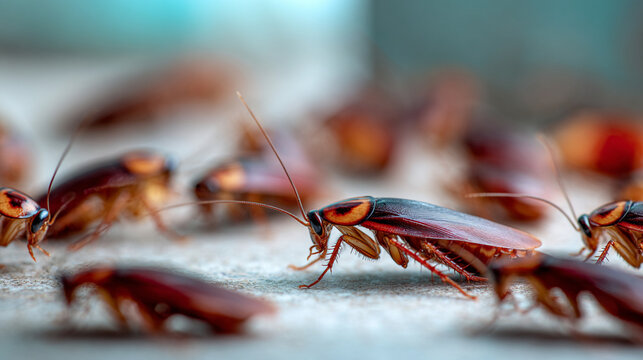 Close-up of Cockroaches on Modern Kitchen Floor Infestation Concept
