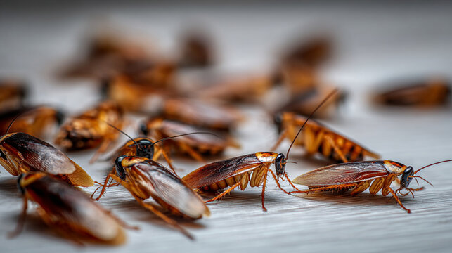 Close-up of cockroach infestation on modern kitchen floor