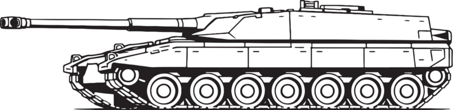 Turretless tank destroyer vector line art military armored vehicle side view