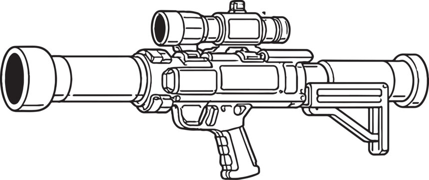 Portable missile launcher military weapon black and white vector line art illustration isolated