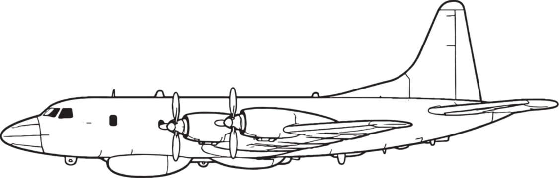 Patrol Aircraft Military Surveillance Plane Line Art Vector Illustration Side View
