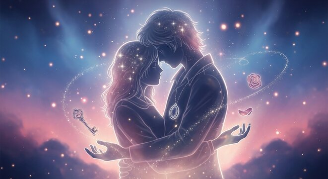 Couple embracing illuminated concept