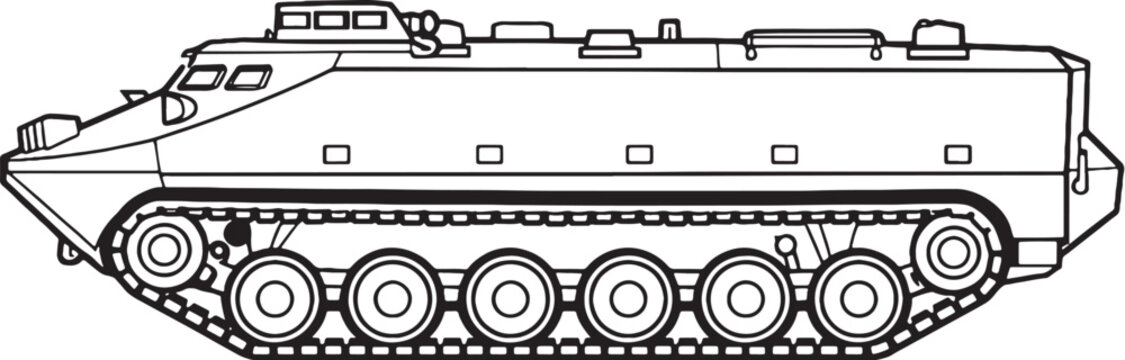 Armored Personnel Carrier APC Military Transport Vehicle Line Art Vector Illustration