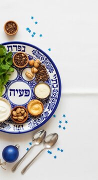 Traditional Jewish Seder Plate Setting.