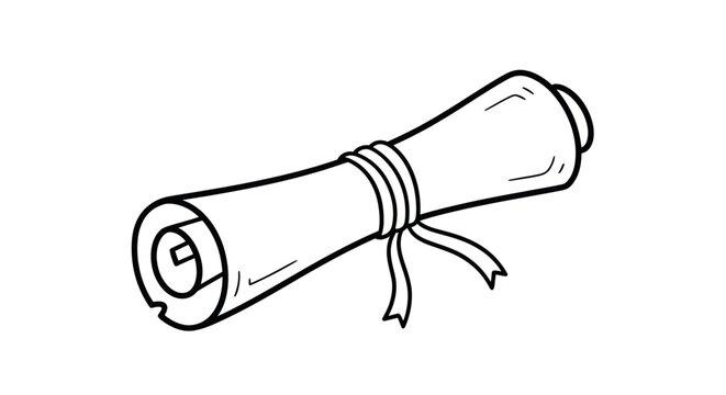 Rolled Diploma Scroll Tied with Ribbon, Hand-Drawn Illustration