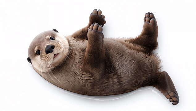 Sea Otter Floating in Serene Pose Isolated on White Background in Hyperrealistic 8K Detail