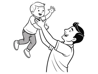 Fototapeta premium A man joyfully tossing a child into the air during a playful moment