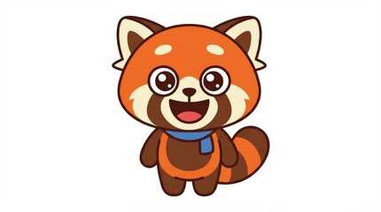 Fototapeta premium Cute cartoon red panda smiling.
