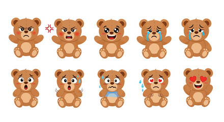 Cute Teddy Bear Faces Expressing Various Emotions - Happy, Sad, Angry, Love, Shocked © zui