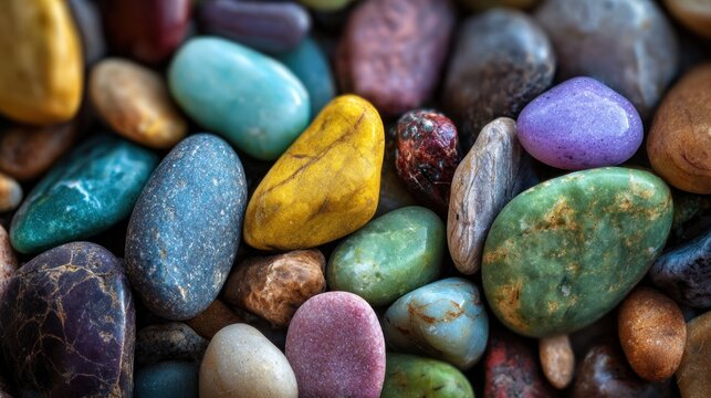 Close up of colorful smooth rocks