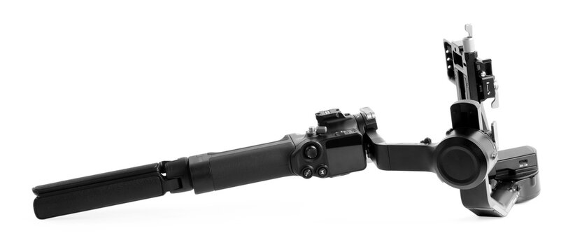 Gimbal stabilizer isolated on white. Professional filming equipment