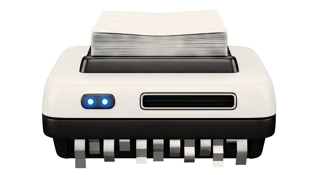 Paper shredder with a stack of documents ready for shredding