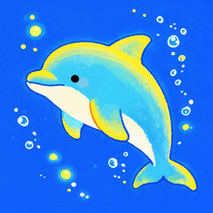 Fototapeta premium Cute Dolphin Bubble Underwater Art Illustration