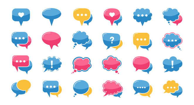 Colorful chat speech bubbles icons set.