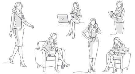 Obraz premium Business women line art illustration - diverse poses