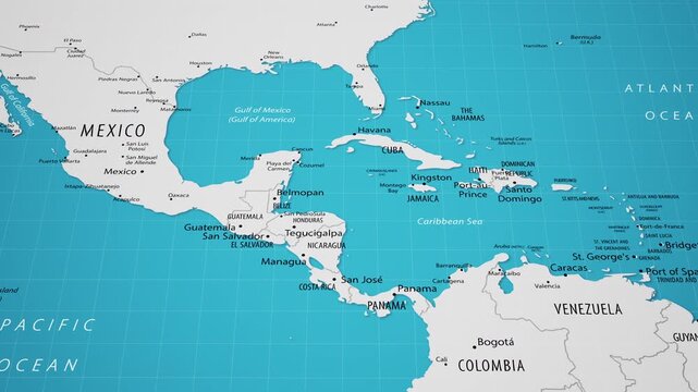 Central America and Caribbean Map Animation &ndash; Smooth Camera Flyover