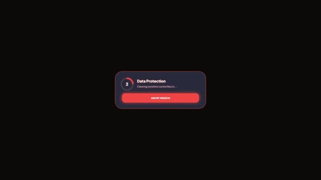 Data Protection Countdown Notification UI with Glowing Red Neon Style for Cybersecurity and Privacy Concept Isolated on Black Background