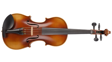 Fototapeta premium Elegant violin with polished wood and fine tuning pegs displayed against white background isolated on white background