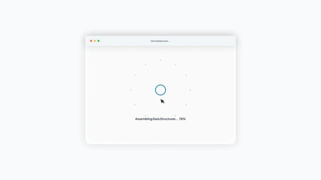 SEO Performance Report Generator Interface with Minimalist Data Loading Animation and Progress Indicator Isolated on White Background