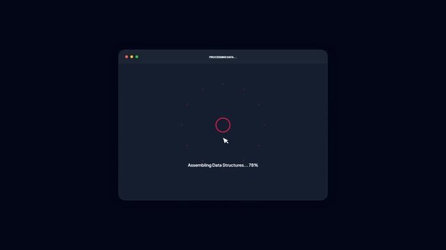 Cybersecurity Intrusion Report Generator Interface with Progress Loading Ring and Data Dashboard Animation Isolated on Dark Background