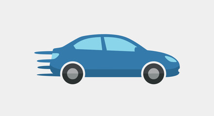Fototapeta premium A blue car speeding to the right with motion lines indicating fast movement in a vector graphic design