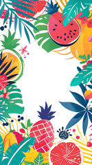 Obraz premium Fresh summer tropical fruit watermelon and pineapple vertical poster background frame with copy space, excellent for fresh e-commerce promos and party flyers.