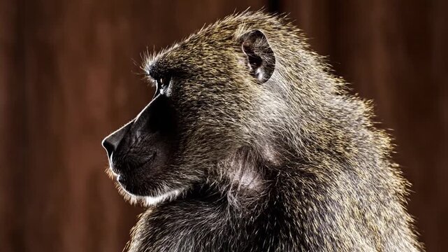 Close-up of a baboons face and fur.