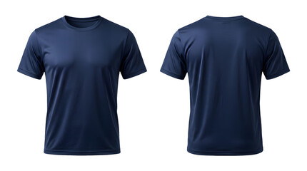 Naklejka premium Navy blue short sleeve t shirts front and back isolated on a transparent background