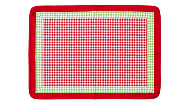 Red and green gingham picnic blanket isolated on a transparent background