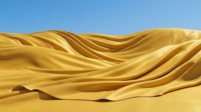 風に揺らぐ黄金のシルク生地でできた砂丘 / Golden silk fabric dunes in a desert landscape