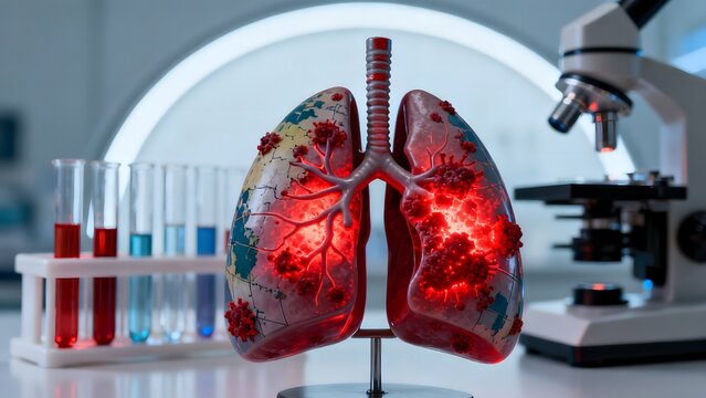 Transparent Lung Model with Global Map Showing Viral Infection in Lab